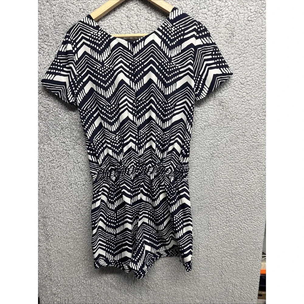 J Crew Navy & White Silky Chevron Romper Elastic Waist Womens Sz 0